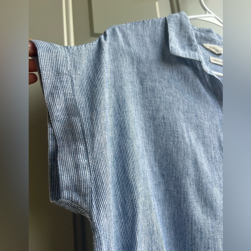 Weatherproof Vintage Washable Linen Striped Button Tie Hem Top Size S Lagenlook - Picture 5 of 8
